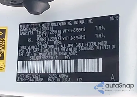 2019 Toyota Highlander Se из США, поврежденный, VIN 5TDJZRFH6KS734511